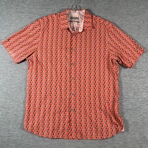 Ted Baker Shirt Mens Large Orange Pineapple Print Short Sleeve Button Front